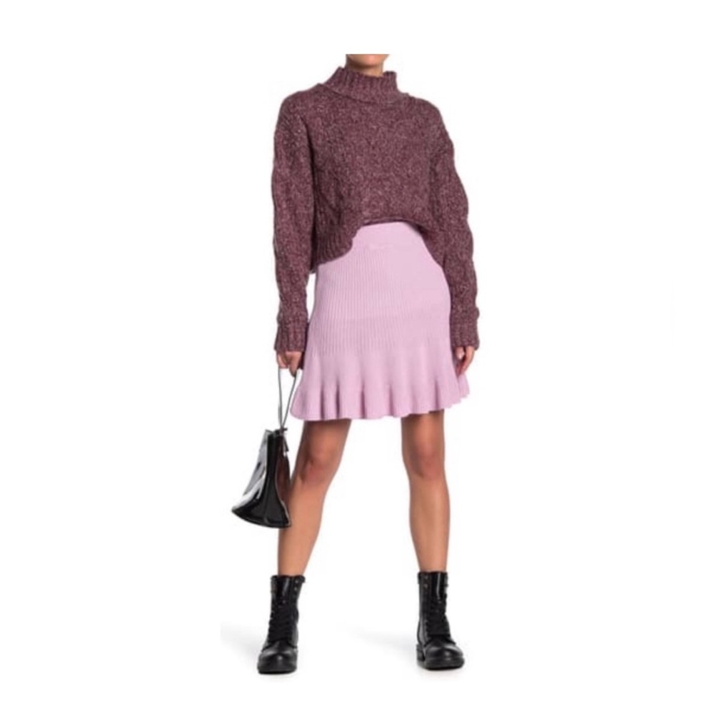 Free People Pink Ribbed Knit Flare Mini Skirt Women’s XS Boho Coquette